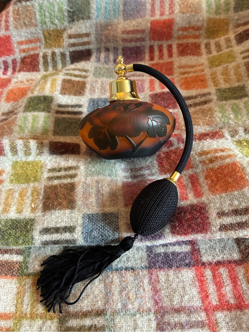 Source Unknown Brown and Black Floral Atomizer Perfume Bottle